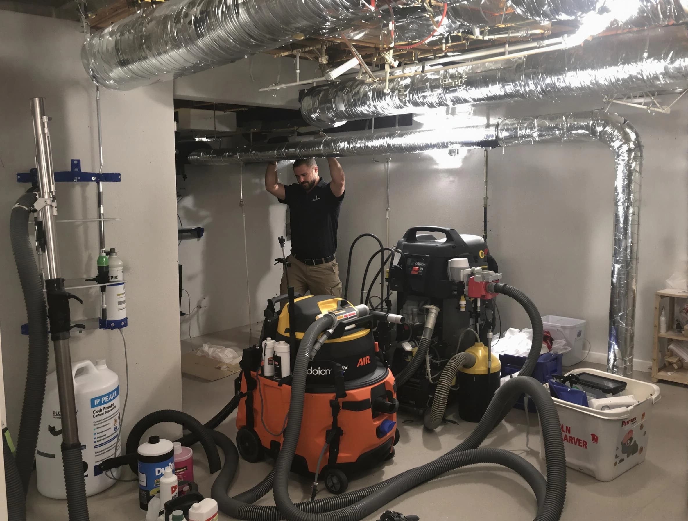 Taunton Air Duct Cleaning specialist performing professional mold removal from air ducts using safety equipment in Taunton