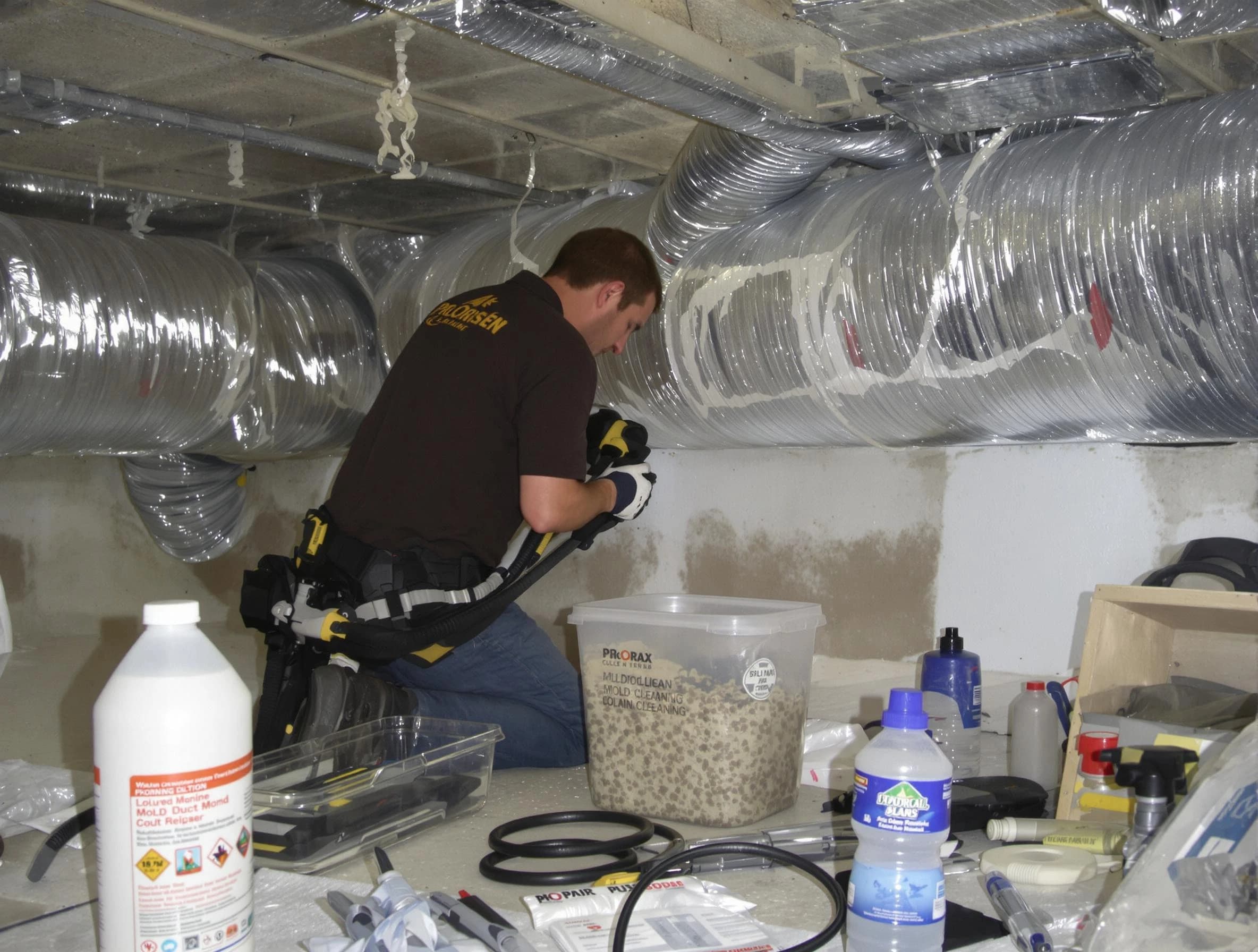 Taunton Air Duct Cleaning specialist performing professional mold removal from air ducts in Taunton