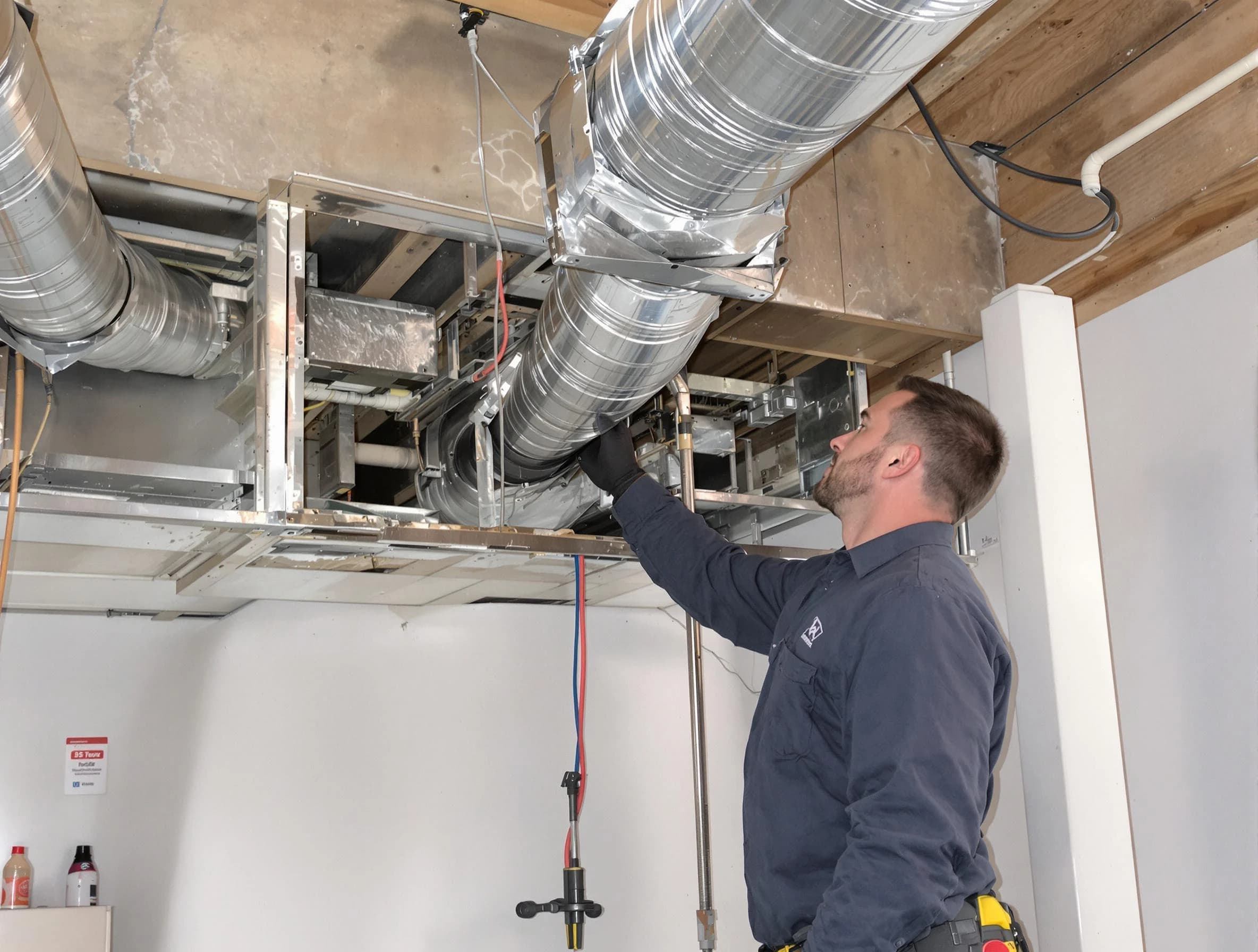 Taunton Air Duct Cleaning technician performing professional air duct repair using specialized tools in Taunton