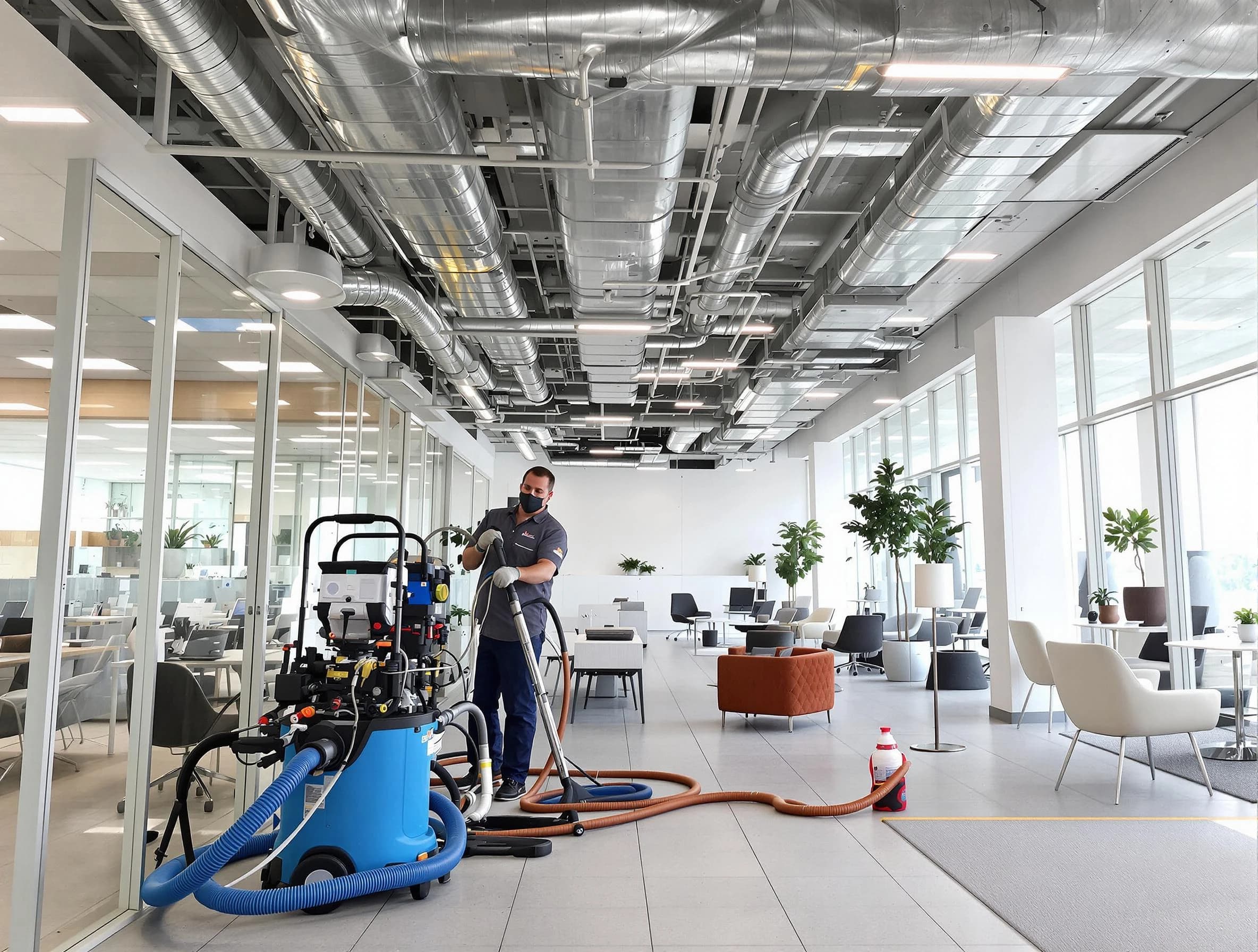 Taunton Air Duct Cleaning team conducting comprehensive commercial duct cleaning at a business location in Taunton