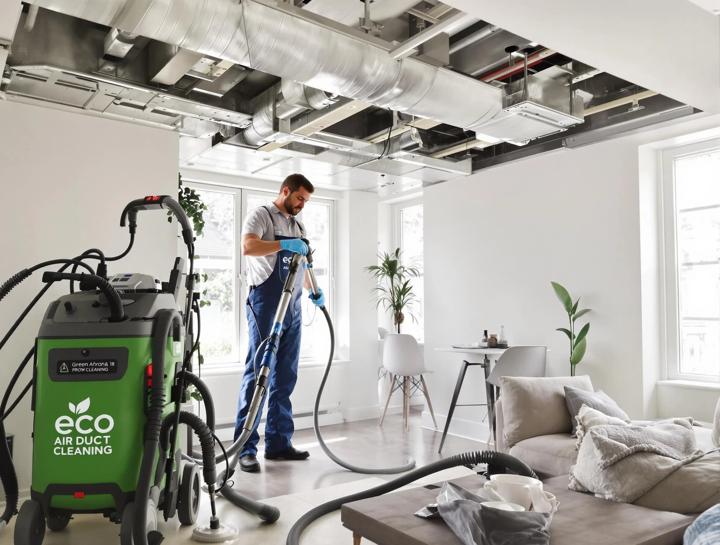 Taunton Air Duct Cleaning technician performing eco-friendly duct cleaning using sustainable methods in Taunton