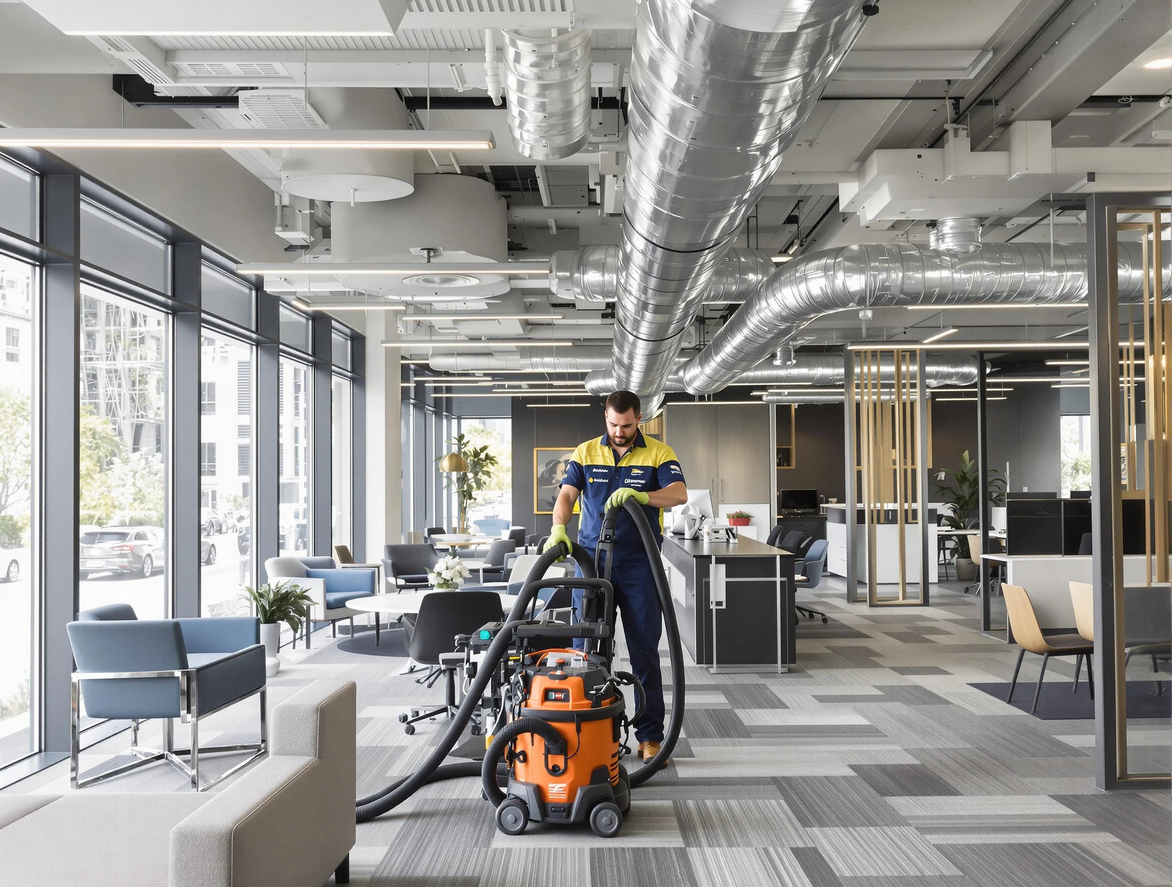 Taunton Air Duct Cleaning team performing thorough commercial duct cleaning at a Taunton business center